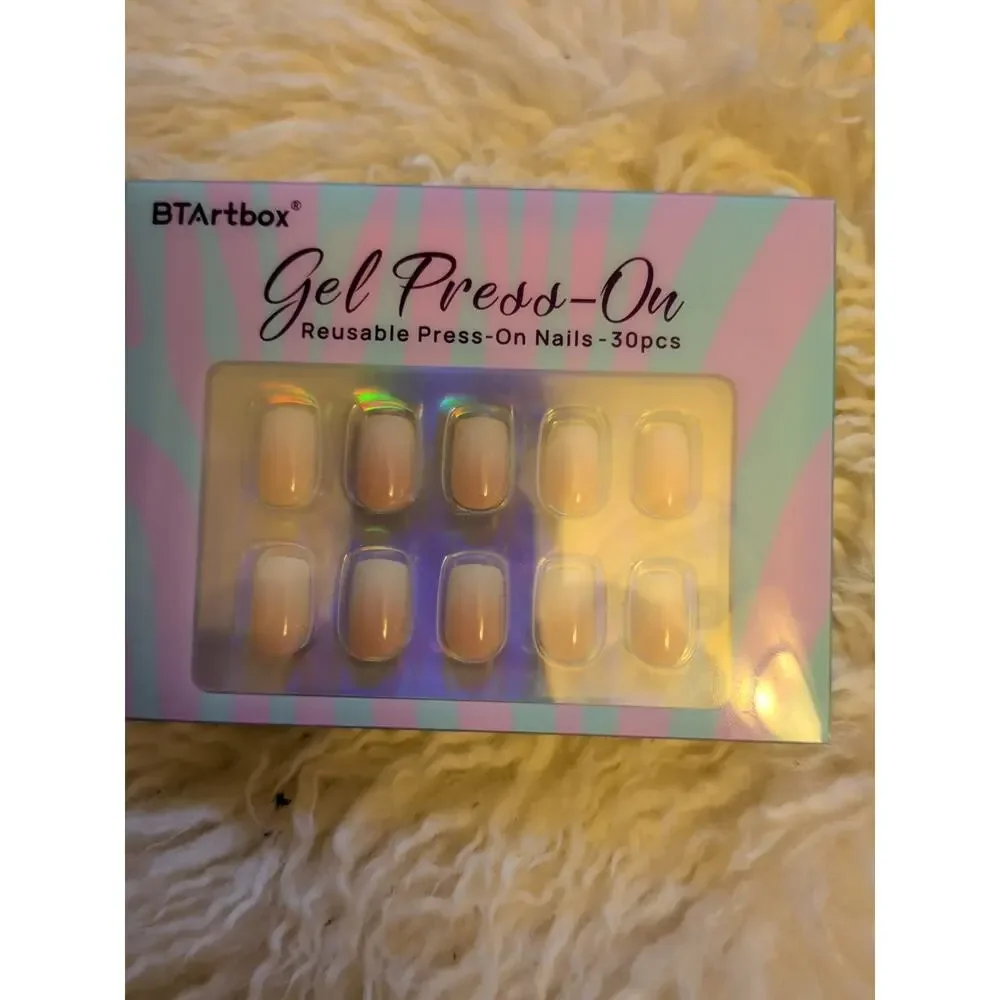 2 Boxes BTArtbox Gel Press-On Nails Beige Ombre Square Medium Reusable French